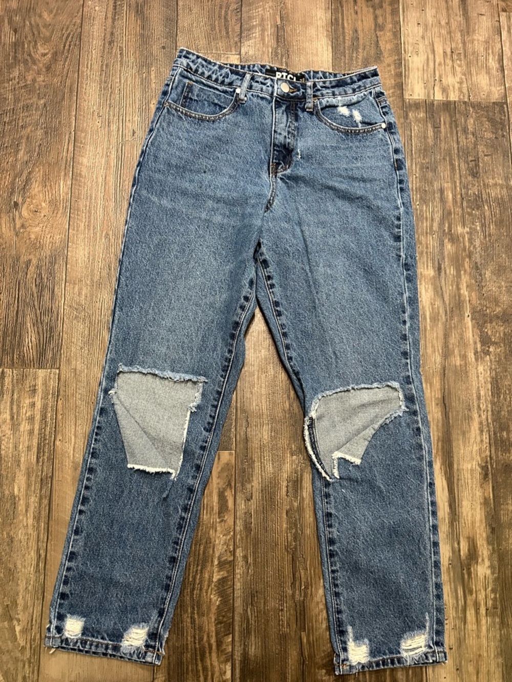 PTCL Vintage Hi-Waist Distressed Jeans Size 28 | Ripped Knee Denim Straight Leg
